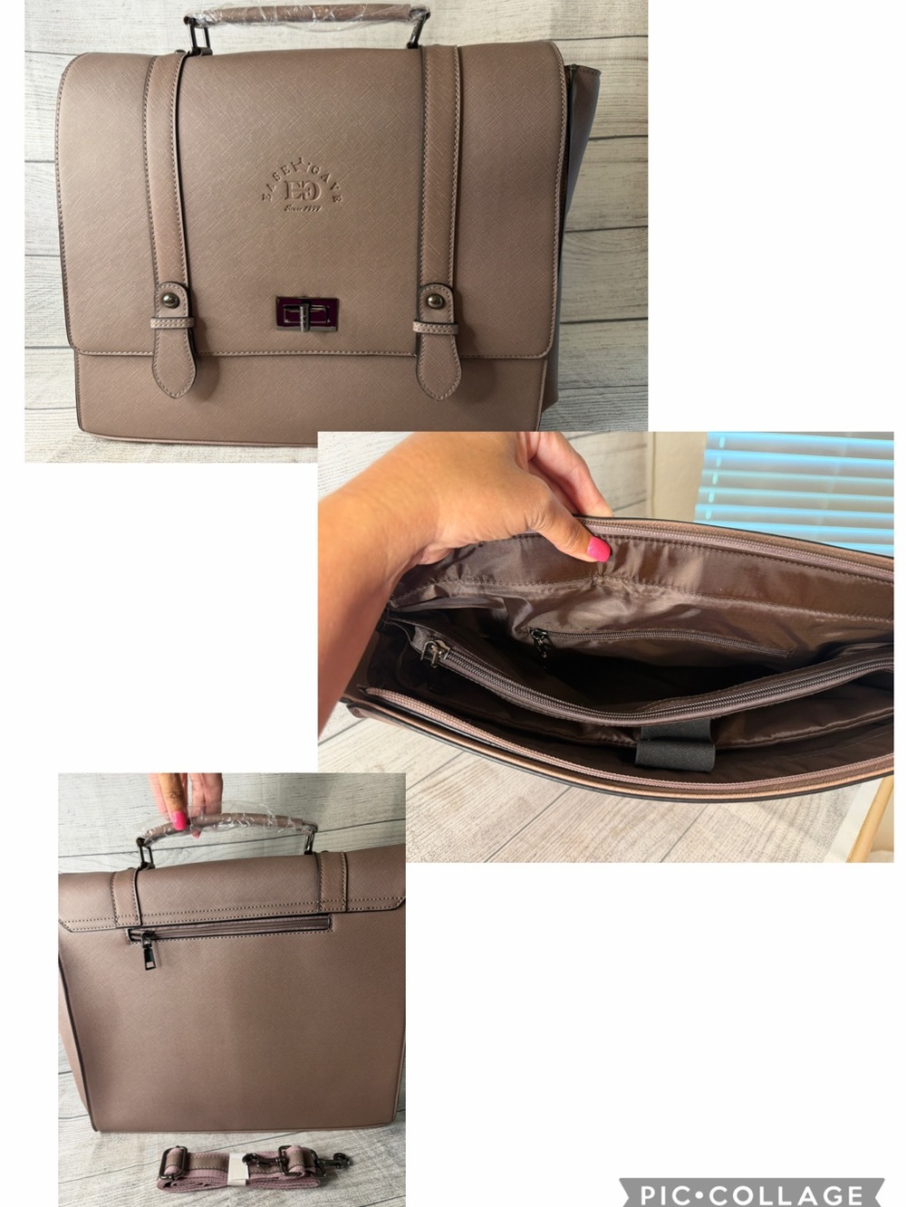 Women's 15.6 Inch Laptop Briefcase, Vintage Purple Saffiano Eco-Leather